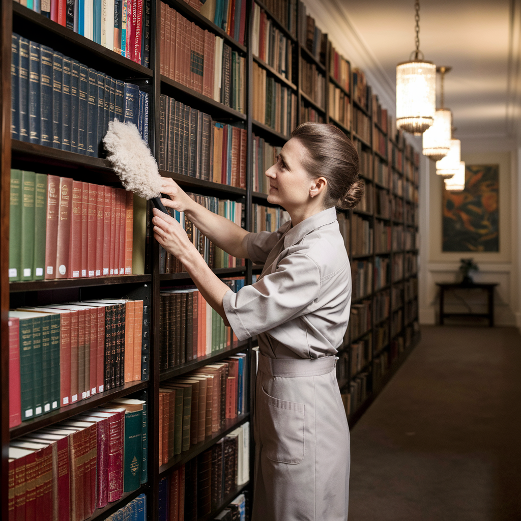 femme de ménage lyon qui ranger une bibliotheque